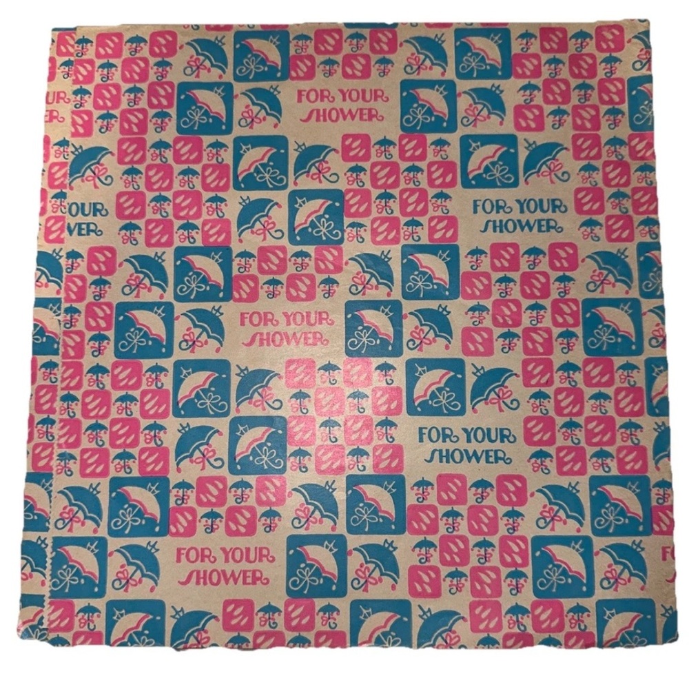 Vintage Baby Shower Wrapping Paper – Retro Umbrella Print